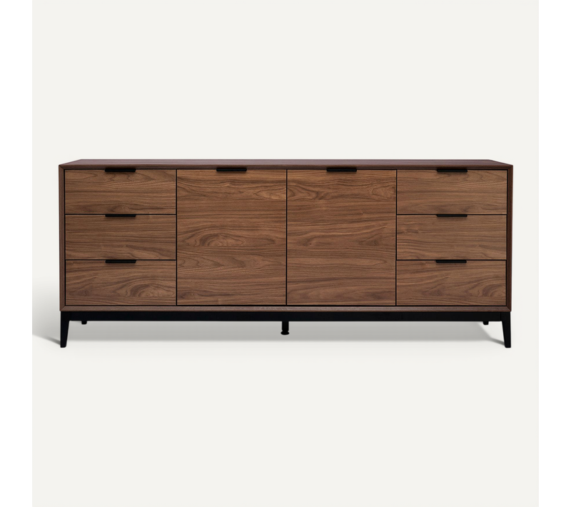 Buffet Vintage Finition Bois Foncé Noyer Et Métal Noir Avec Rangements L180 Cm Sarto