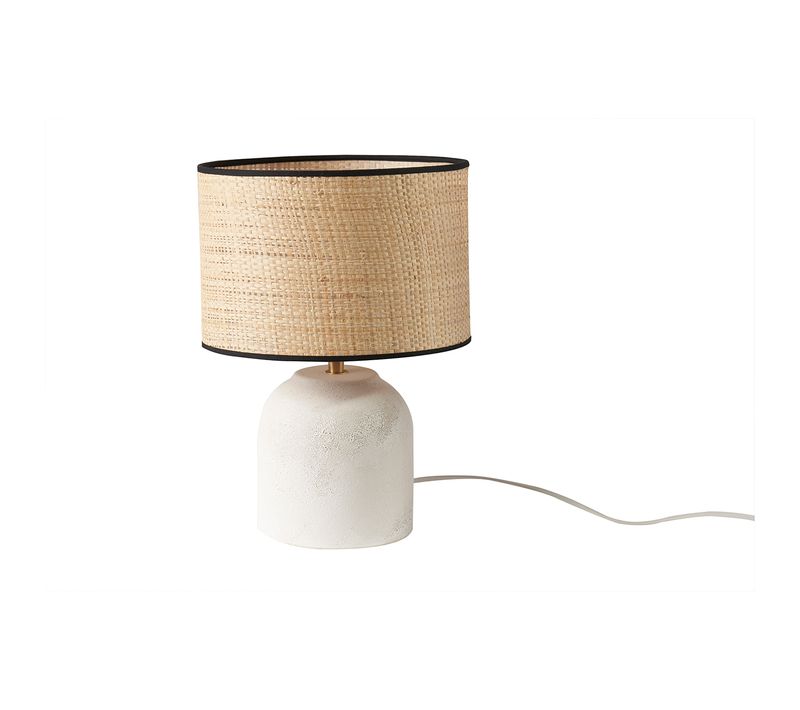 Lampe à Poser Blanche En Céramique Effet Pierre Et Abat-jour En Raphia H35 Cm Rocha