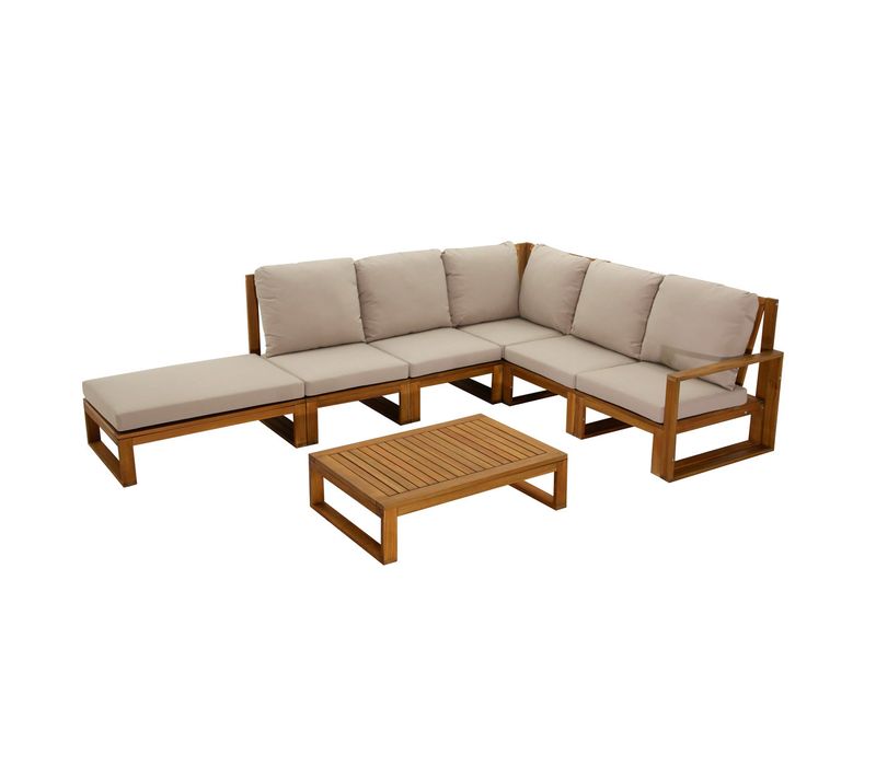 Salon De Jardin D'angle 6-8 Places En Bois Massif Avec Coussins Déhoussables Taupe Salsa