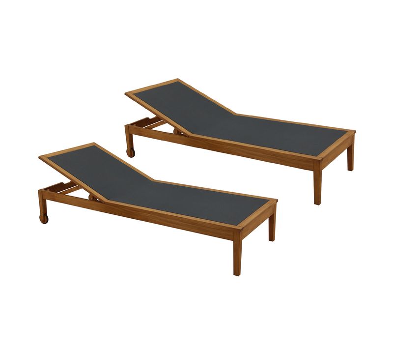 Bains De Soleil Gris Foncé Et Bois Massif (lot De 2) Naveen