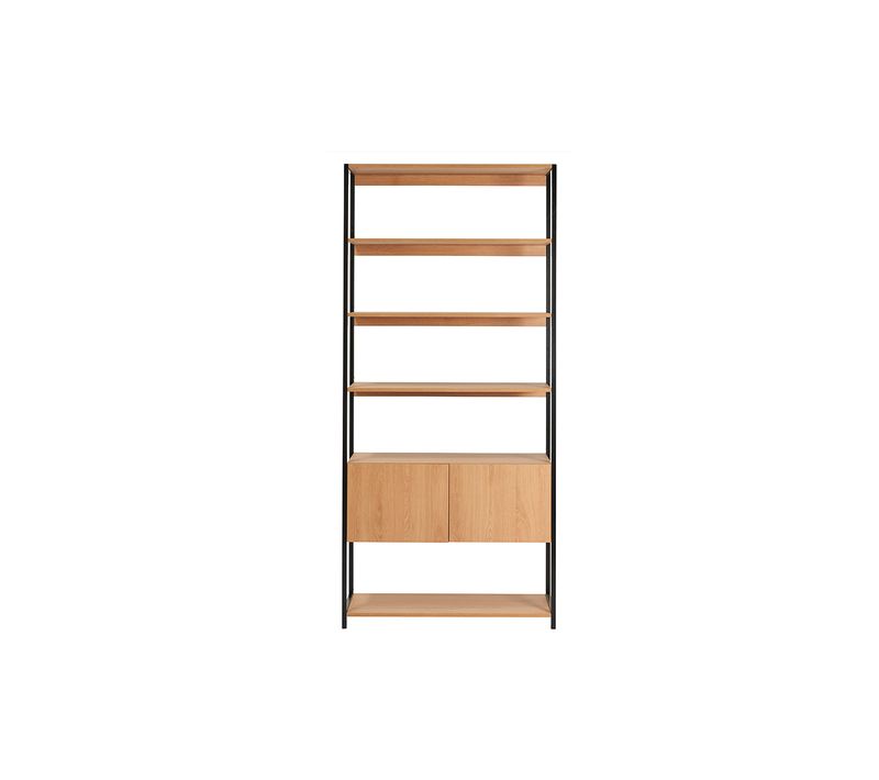 Bibliothèque Étagère Avec Rangement Fermé Finition Bois Clair Chêne Et Métal Noir L94 Cm Flea