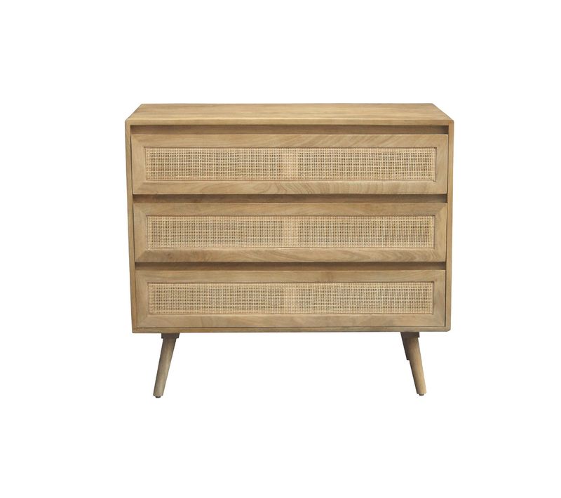 Commode En Bois Manguier Massif Et Cannage Rotin 3 Tiroirs L90 Cm Acange