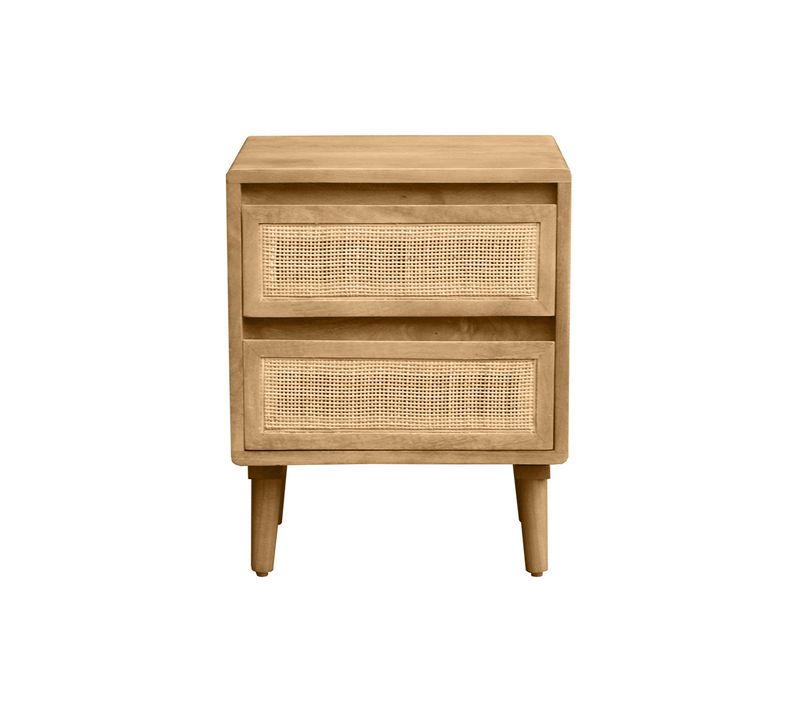 Table De Chevet En Bois Manguier Massif Et Cannage Rotin Avec Rangements 2 Tiroirs Acange