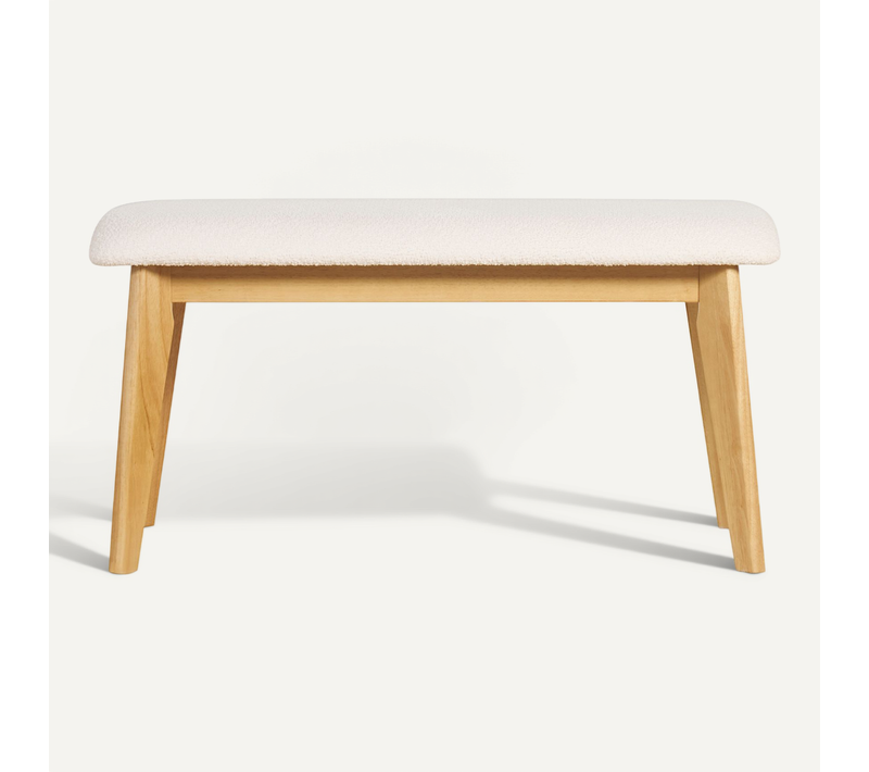 Banc Scandinave En Tissu Effet Laine Bouclée Blanc Et Bois Clair L92 Cm Elion