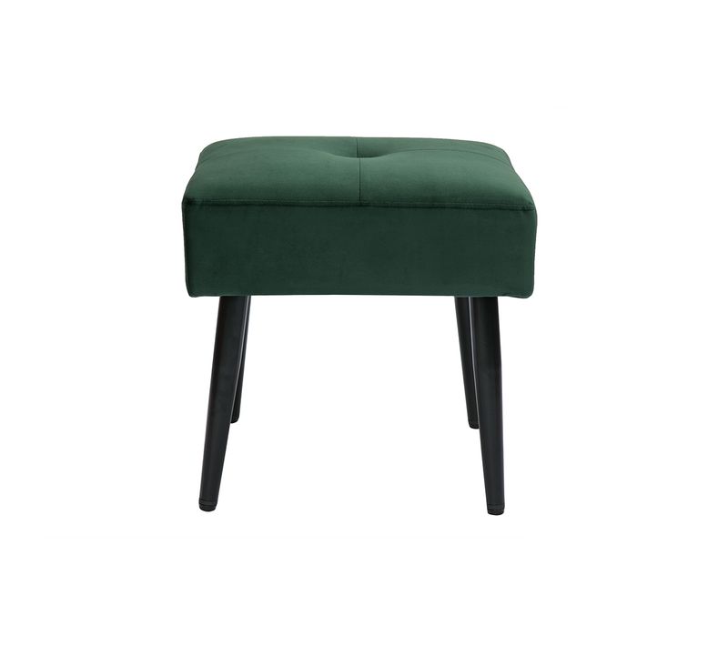 Tabouret Bas En Tissu Effet Velours Texturé Vert Foncé Et Métal Noir H46 Cm Guesta