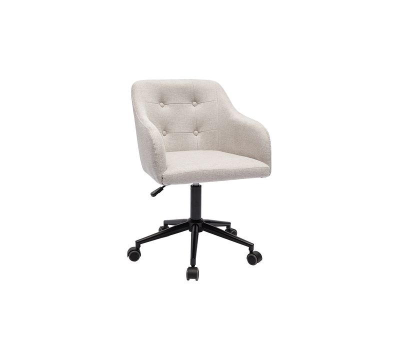 Chaise De Bureau Capitonnée à Roulettes En Tissu Effet Velours Texturé Beige Et Métal Noir Baltik