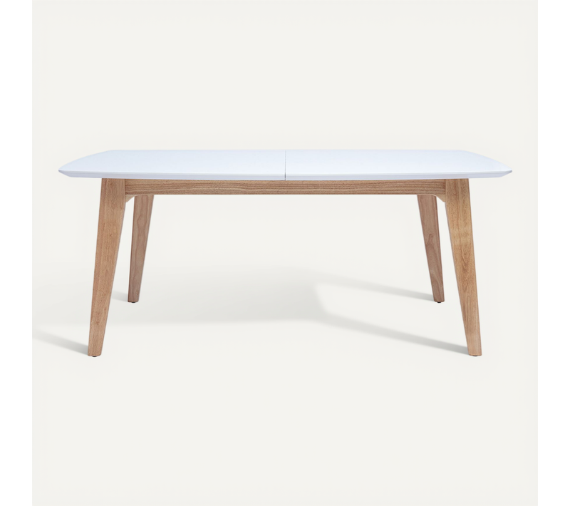 Table Extensible Rallonges Intégrées Rectangulaire En Bois Blanc Et Clair Chêne L180-230 Cm Fifties