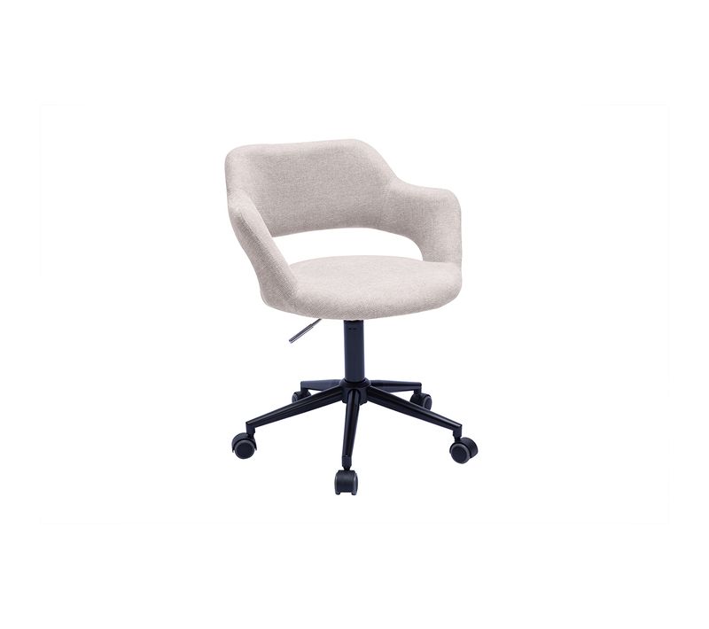 Chaise De Bureau à Roulettes Design En Tissu Effet Velours Texturé Beige Et Métal Noir Jessy