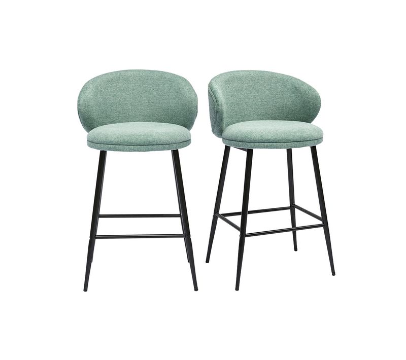 Tabourets De Bar Design En Tissu Effet Velours Texturé Vert Céladon Et Métal Noir (lot De 2) Rosalie