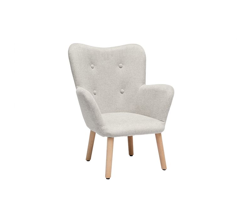 Fauteuil Enfant Scandinave En Tissu Effet Velours Texturé Beige Et Bois Clair Baby Bristol