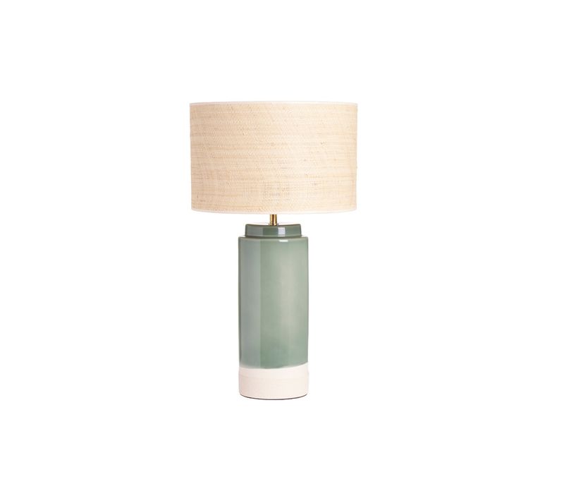 Lampe à Poser Verte En Céramique Et Abat-jour En Rabane H64 Cm Majes