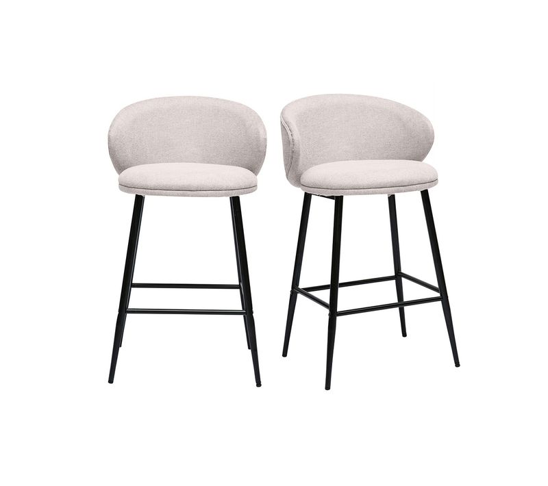 Tabourets De Bar Design En Tissu Effet Velours Texturé Beige Et Métal Noir (lot De 2) Rosalie