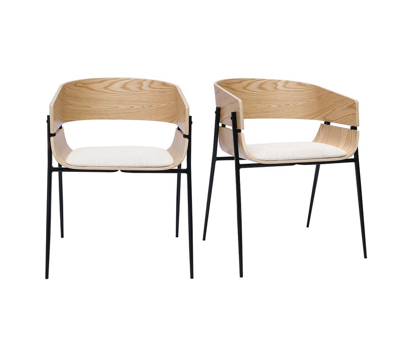 Chaises Design Bois Clair Et Tissu Chenille Beige (lot De 2) Wess