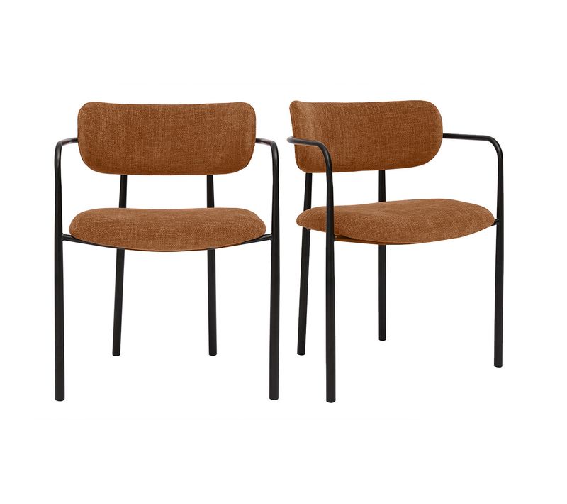Chaises En Tissu Effet Velours Texturé Terre Brûlée Et Métal Noir (lot De 2) Swift