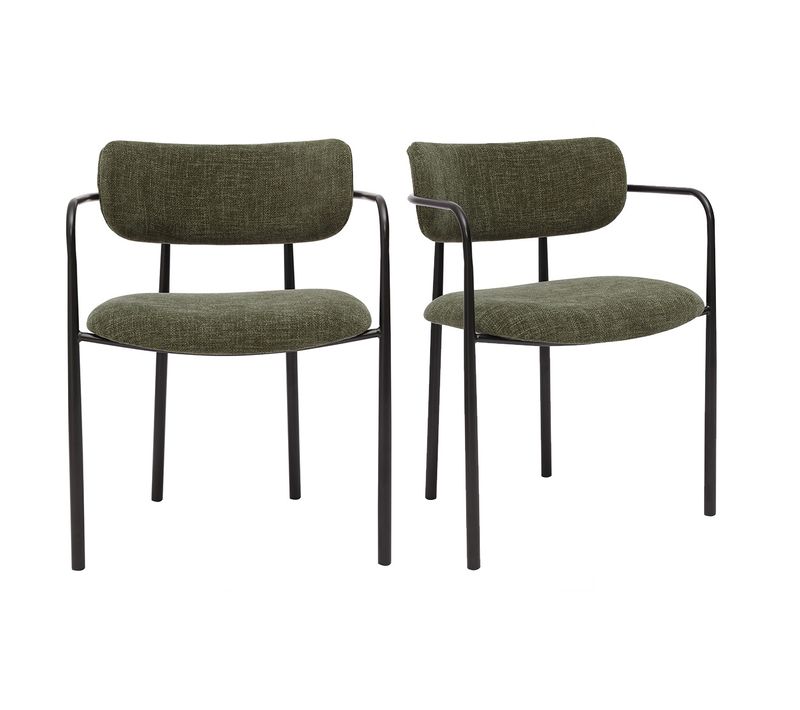 Chaises En Tissu Effet Velours Texturé Vert Kaki Et Métal Noir (lot De 2) Swift