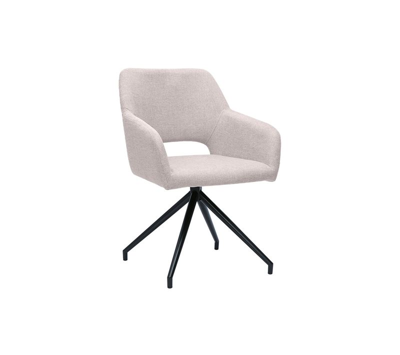 Chaise Pivotante 360° En Tissu Effet Velours Texturé Beige Et Métal Noir Laurette