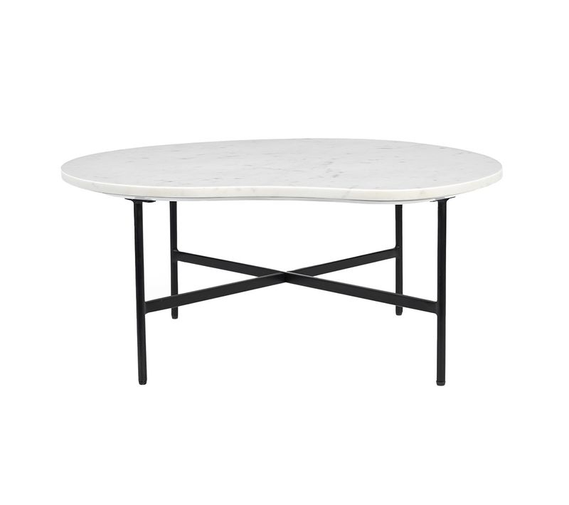 Table Basse Design En Marbre Blanc Et Métal Noir L80 Cm Sasso
