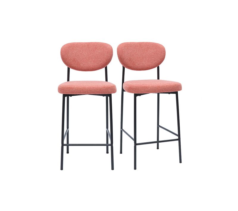 Tabourets De Bar Fixes En Tissu Effet Velours Texturé Terracotta H65 Cm (lot De 2) Breka