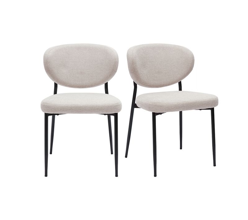 Chaises En Tissu Effet Velours Texturé Beige Et Métal Noir (lot De 2) Breka