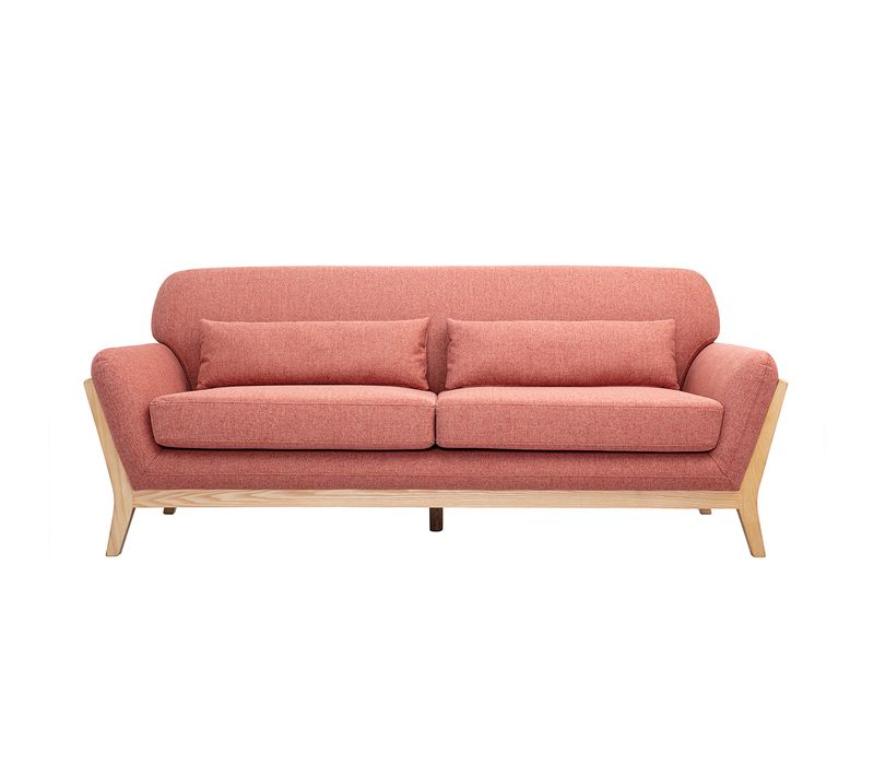 Canapé Scandinave 3 Places En Tissu Effet Velours Texturé Terracotta Et Bois Clair Yoko