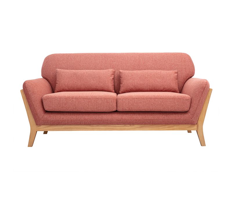 Canapé Scandinave 2 Places En Tissu Effet Velours Texturé Terracotta Et Bois Clair Yoko