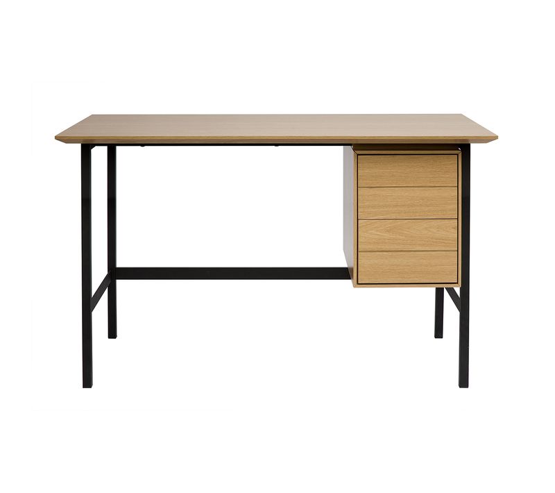 Bureau Avec Rangements 2 Tiroirs L120 Cm - Bois Chêne Et Métal Noir
