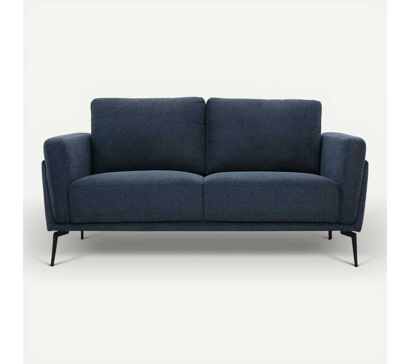 Canapé Design 2 Places En Tissu Effet Velours Texturé Bleu Foncé Et Métal Noir Mosco