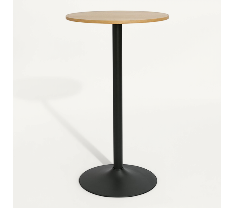 Table Haute Design Ronde En Bois Clair Chêne Et Métal Noir D60 Cm Calista