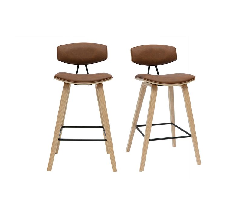 Tabourets De Bar Design Marron Et Bois Clair H69 Cm (lot De 2) Vasco