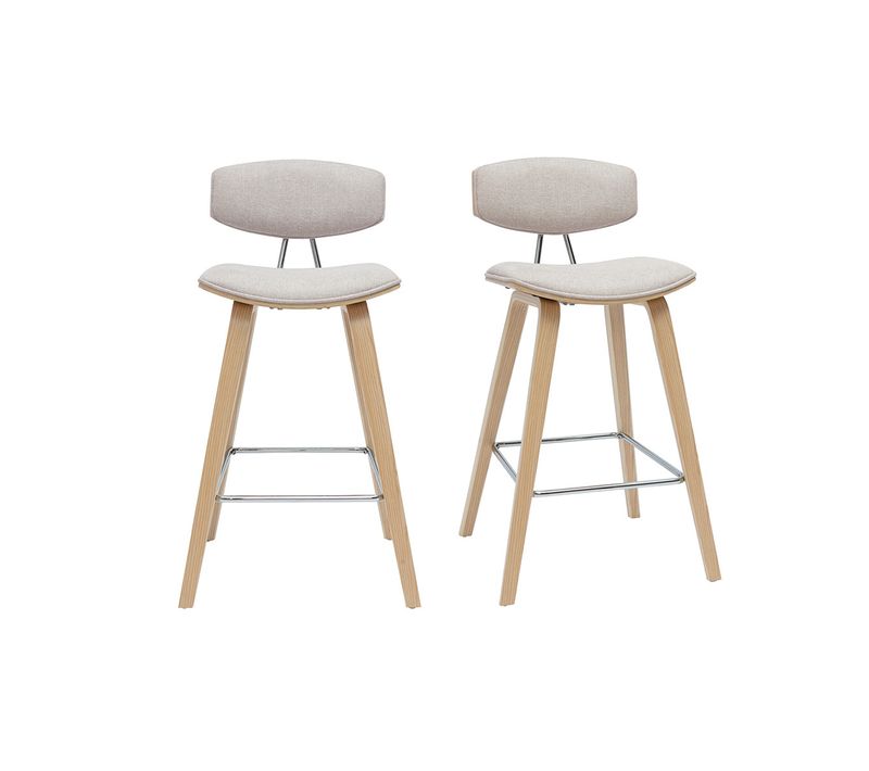 Tabourets De Bar Design En Tissu Effet Velours Texturé Beige Et Bois Clair H69 Cm (lot De 2) Vasco