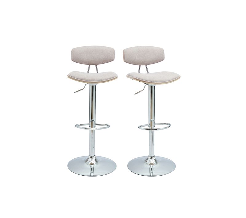 Tabourets De Bar Design Réglables En Tissu Effet Velours Texturé Beige Et Métal (lot De 2) Vasco