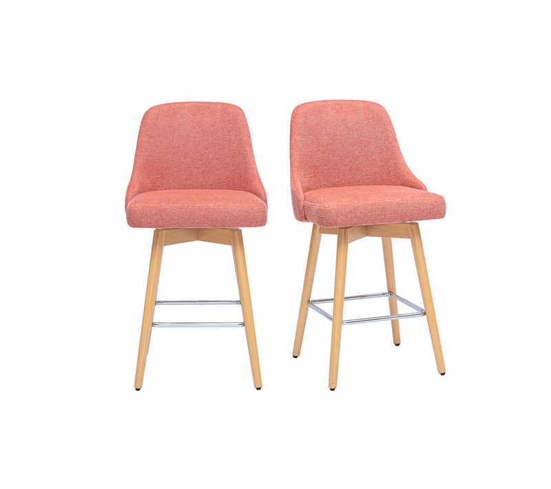 Tabourets De Bar Pivotants En Tissu Effet Velours Texturé Terracotta Et Bois H65 Cm (lot De 2) Hasta