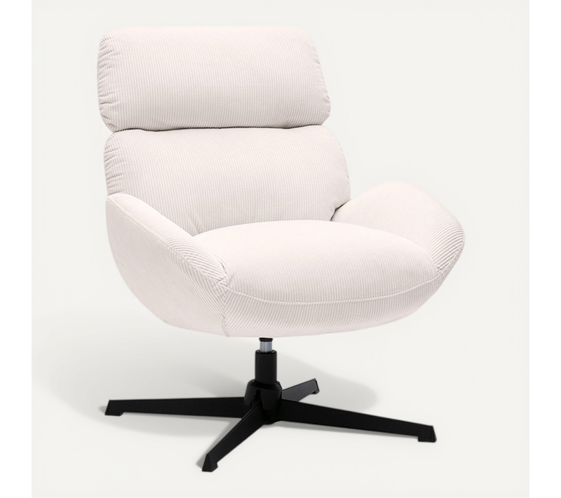 Fauteuil Pivotant En Tissu Velours Côtelé écru Et Métal Noir Klem