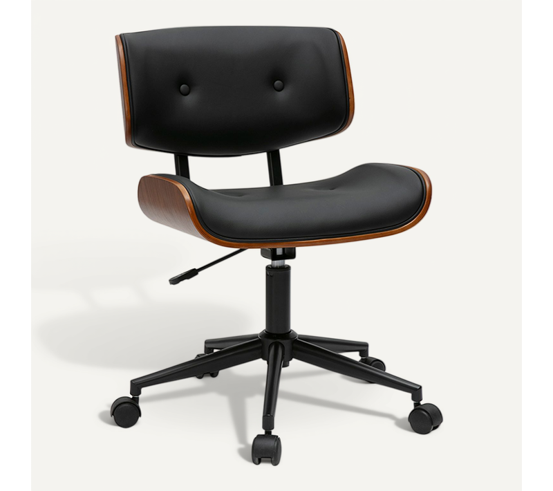 Chaise De Bureau à Roulettes Noire Et Bois Foncé Basile