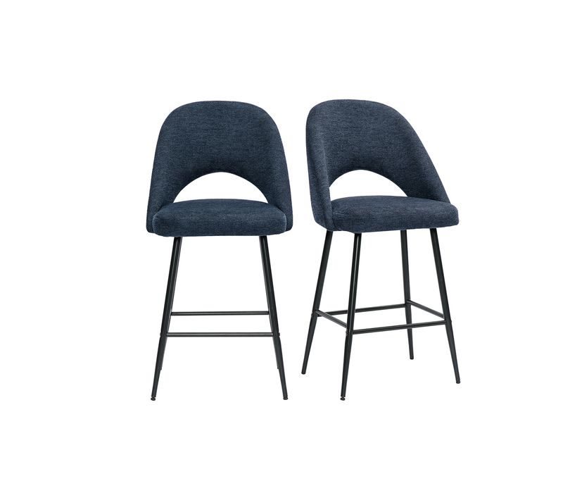 Tabourets De Bar En Tissu Effet Velours Texturé Bleu Foncé H65 Cm (lot De 2) Cosette