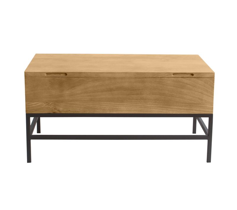 Table Basse Relevable Industrielle Bois Manguier Massif Et Métal Noir L90 Cm Ypster