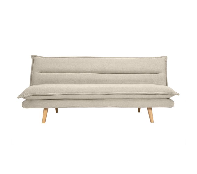 Canapé Convertible 3 Places En Tissu Chenille Beige Et Bois Clair Bingo