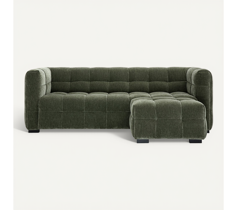 Canapé Design 3 Places Et Repose-pieds En Tissu Effet Velours Vert Kaki Corto