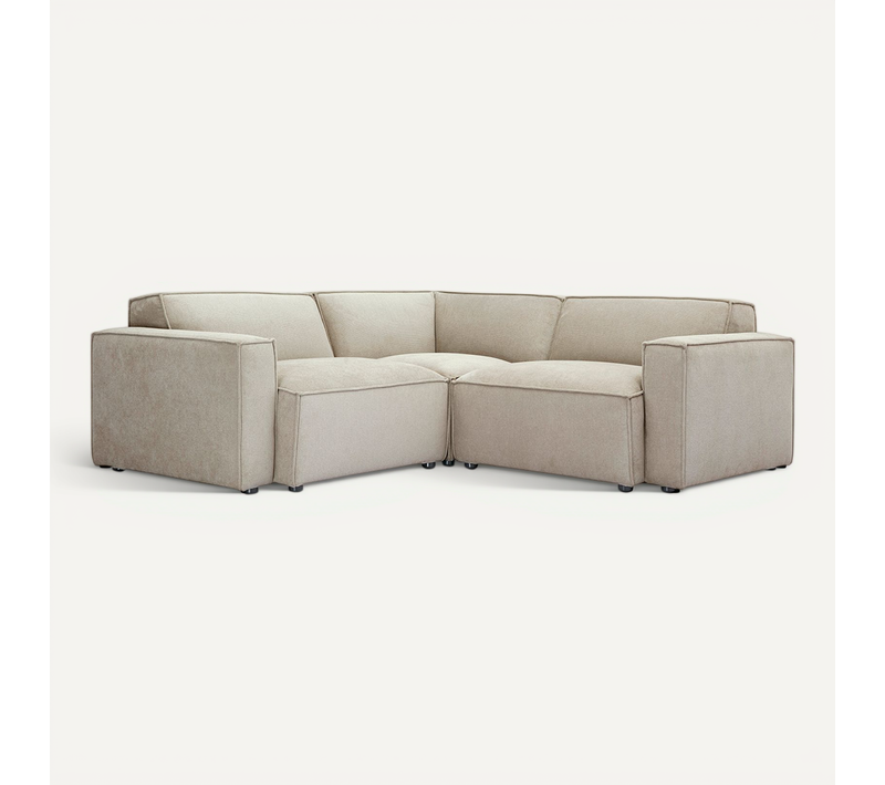 Canapé D'angle Modulable 3 Places En Tissu Effet Velours Texturé Beige Split
