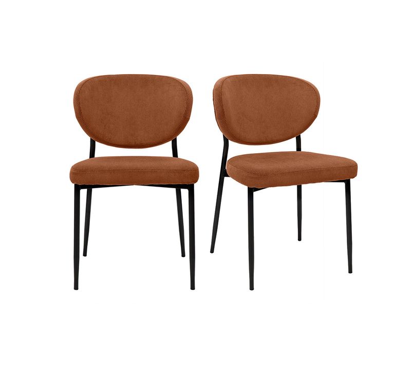 Chaises En Tissu Velours Côtelé Terre Brûlée Et Métal Noir (lot De 2) Breka