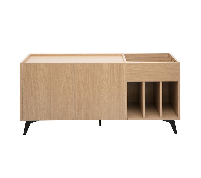 Buffet De Rangement Vinyles En Bois Clair Finiton Chêne Et Métal Noir L140 Cm Seda