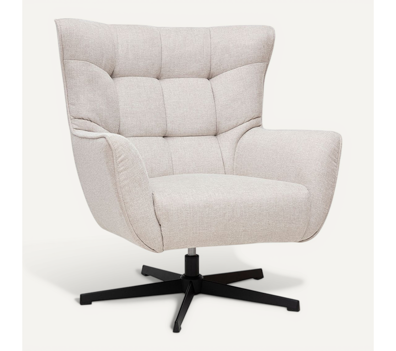 Fauteuil Scandinave Pivotant En Tissu Effet Velours Texturé Beige Et Métal Avery