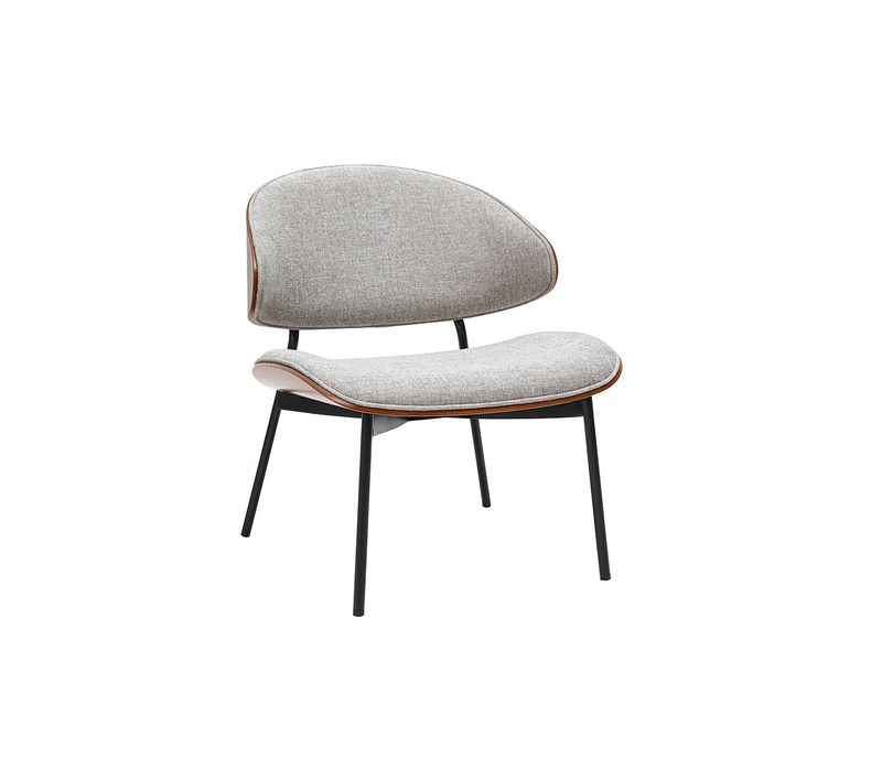 Fauteuil En Tissu Effet Velours Texturé Gris, Bois Foncé Et Métal Noir Fabulo