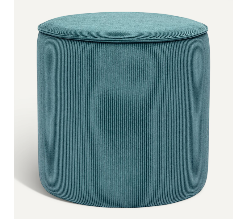 Pouf Rond En Tissu Velours Côtelé Bleu Canard D40 Cm Paul