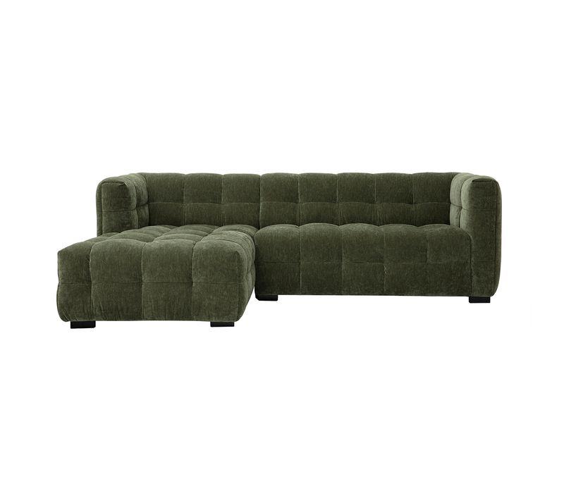 Canapé D'angle Gauche Design 3 Places En Tissu Effet Velours Vert Kaki Corto