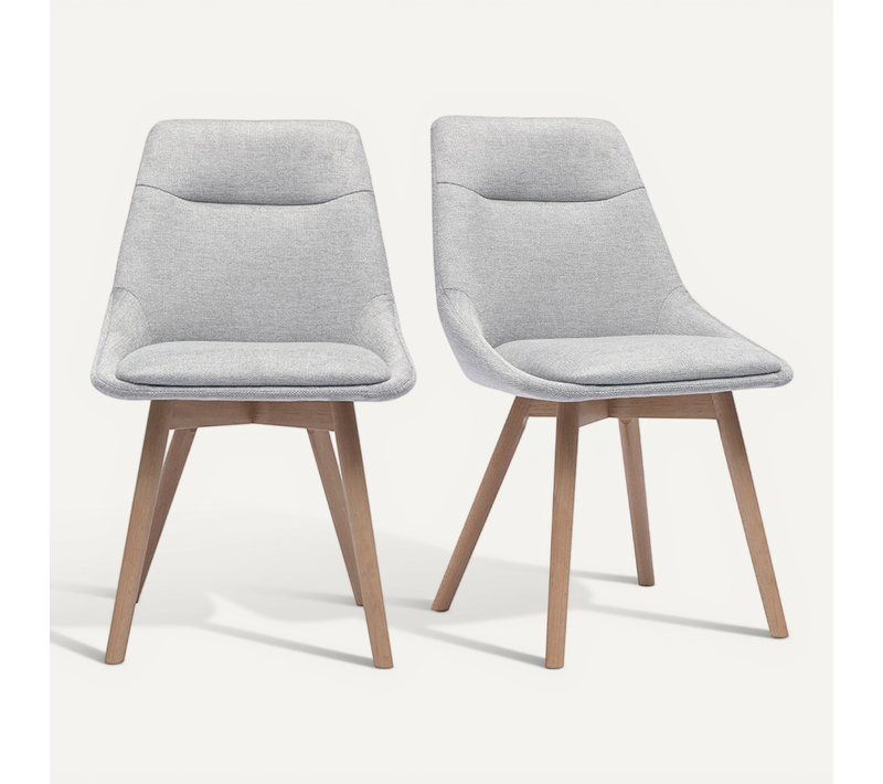 Chaises En Tissu Effet Velours Texturé Gris Clair Et Bois Clair (lot De 2) Aless