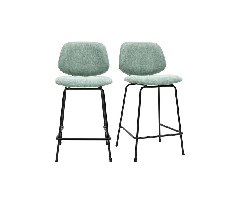 Tabourets De Bar En Tissu Effet Velours Texturé Vert Céladon Et Métal H66.5 Cm Barnet (lot De 2)