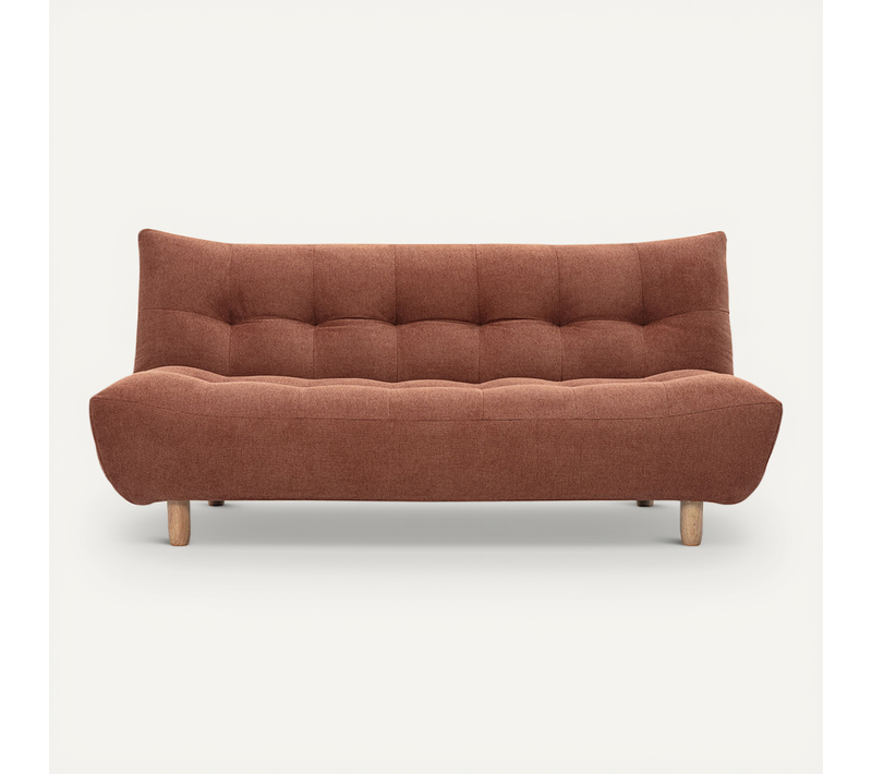Canapé Convertible Scandinave 3 Places En Tissu Chenille Terre Brûlée Et Bois Clair Yumi