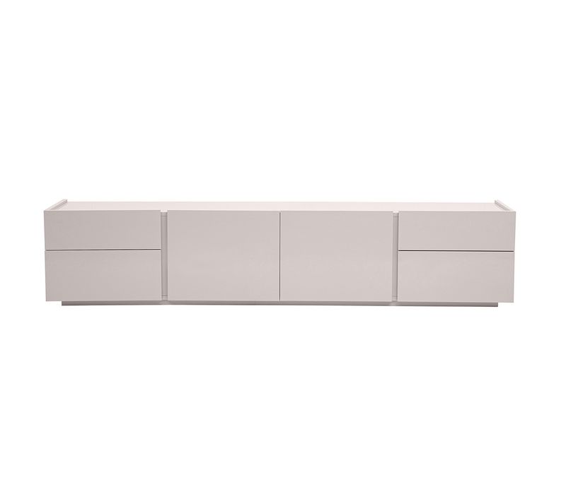 Meuble TV Design Beige Laqué Brillant Avec Rangements L200 Cm Isaure