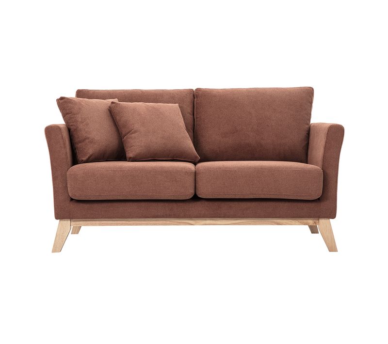 Canapé Scandinave Déhoussable 2 Places En Tissu Chenille Terre Brûlée Et Bois Clair Oslo
